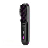3-Mode Hair Straightener Brush with LED Display USB Rechargeable Hair Comb Black