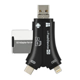 4-in-1 Multi-Port Memory Card Reader – USB, USB-C, Micro USB, SD/TF Card Slots and iOS Charging Port Adapter