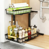 2 Tier Under Sink Organizer Slide out Pull out Cabinet Organizer Shelf for Kitchen Closet Organization Black