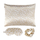 3Pcs Sleep Set Imitation Silk Pillowcase Eye Mask Scrunchie Beige