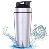 750ml Protein Shaker Bottle with Mixing Ball Stainless Steel Shake Cup Gym Workout Drink Mixer