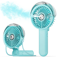 180 Degrees Foldable Misting Fan 3-Speed Adjustable Handheld Fan Rechargeable Portable Cooling Fan Acid Blue