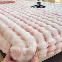 Plush Fitted Sheet with 2 Pillowcases Set Warm Mattress Cover Faux Fur Fitted Sheet Bedding Kit Pink