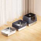 Stainless Steel Litter Box with Lid Front Entry Top Exit Kitty LitterBox with Large Space and Odor Control