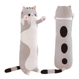 Cat Shape Long Throw Pillow Stuffed Cute Doll Cushion Grey