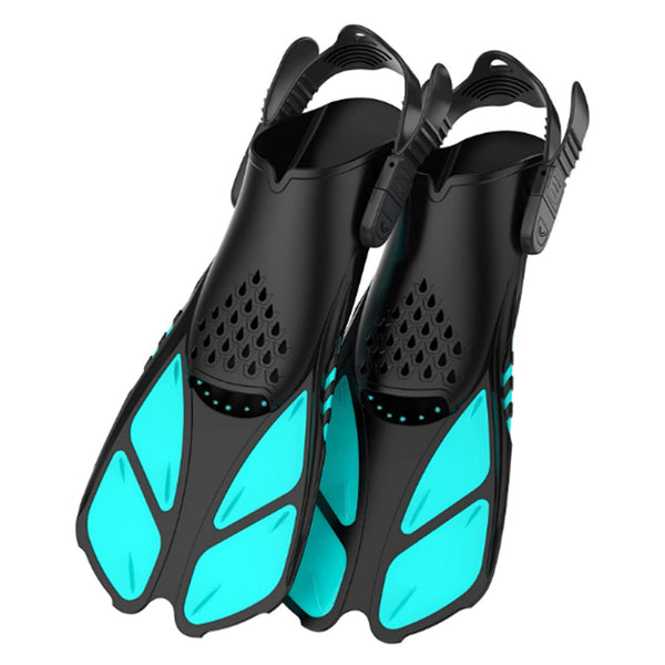 Pair of Snorkel Fins Diving Swim Fins Adjustable Open Heel Swimming Barefoot Flippers Cyan