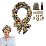 Heatless Curling Rod Headband Set Lazy No Heat Overnight Hair Curler Headband Ties for Women Girls Leopard Print