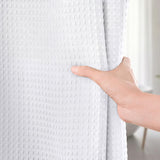 Water Resistant Waffle Shower Curtain with 12 Rustproof Metal Rings White