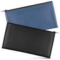 2Pcs PU Leather Storage Bag with Zipper Money Pouch Cash Storage Bag Black and Navy Blue