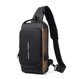 Anti theft Crossbody Sling Bag with USB Port Water-Resistant Sport Chest Bag Shoulder Bag Brown