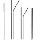 17Pcsk Reusable Stainless Steel Metal Straws with Cleaning Brushes and Pouch Silver