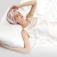 100% Silk Bonnet Sleep Cap for Women Hair Care Adjustable Knotted Turban Hat Pink