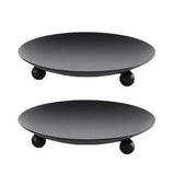 2Pcs Black Iron Plate Candle Holder Decorative Iron Pillar Candle Plate Candle Stand