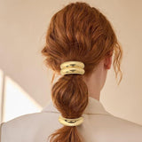 3Pcs Metal Hair Ties Stylish Geometric Design Elastic Gold Ponytail Holders