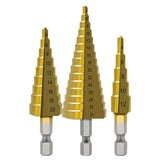 3 PCS Bearing Steel Titanium Coated Conical Step Drill Bit Set
