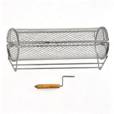 BBQ Grill Basket Stainless Steel Rotating with Stand Handle for Garden Camping