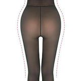 Women Winter Tights Pantyhose Trendy Fake Translucent Warm Stockings High Waisted Fleece Thick Leggings Black