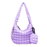 Puffer Tote Bag Quilted Puffy Crossbody Carryall Handbag Purple