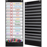 90x33cm Dry Erase Wall Organizer with 14 Time Management Cards Black