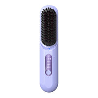 Cordless Hair Straightener Brush Mini Anion Hot Straightener Comb with LED Display Purple