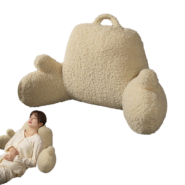 Fluffy Backrest Reading Pillow Lumbar Support Chair Cushion with Arms Beige