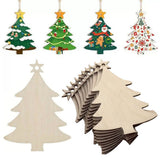 100Pcs Wooden Christmas Tree Decorations – Assorted Blank Shapes for Painting