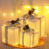 3PCS Lighted Christmas Gift Boxes with 8 Modes for Indoor and Outdoor Decor Silver