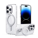 For iPhone 15 Series Magnetic Stand Case Anti-Scratch Shockproof Protective Case with Metal Ring Transparent