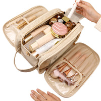 Travel Toiletry Bag Makeup Organizer with Handle Water Resistant Cosmetic Bag Beige