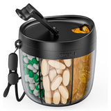 7-Compartment Pill Organizer Bottle with Handle & Rotating Lid for Travel Black