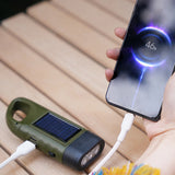 Hand Crank Solar Powered Emergency LED Flashlight – Rechargeable Light Military Green