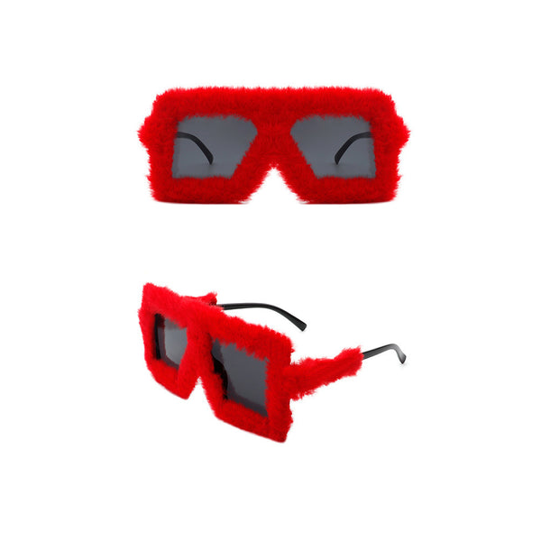 Y2K Fuzzy Decorative Glasses Retro Funny Oversized Square Glasses Trending Decor Red