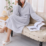 Women Bathrobe Long Winter Warm Wearable Bathrobe Grey