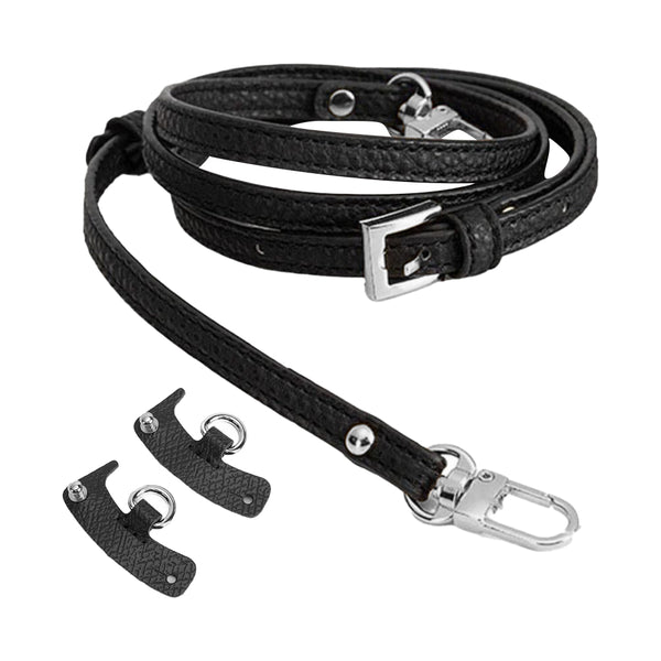 PU Leather Shoulder Strap for Crossbody Bags Genuine Leather Hang Buckle for Longchamp Mini Bag Black