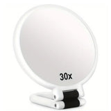 Foldable Double-sided Makeup Mirror 1X 30X Magnifying Mirror with Adjustable Stand White