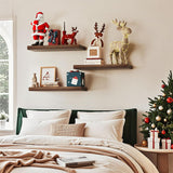 3Pcs Set Wall Mounted Floating Shelves Hanging Wood Storage Shelves for Home Bathroom Brown