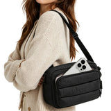 Large Capacity Lightweight Down-Feel Crossbody Bag for Commute Travel Sports Black