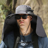 Outdoor Wide Brim Sun Hat with 2 Solar Fan Sun Bucket Hat for Fishing Camping Hiking Grey