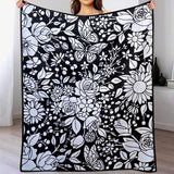 DIY Coloring Blanket Washable Color-In Throw Blanket for Sofa Travel Flowers and Butterfly