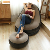 Inflatable Sofa Couch and Footrest Set Flocking Blow Up Couch Chair Set for Camping Balcony Bedroom Grey