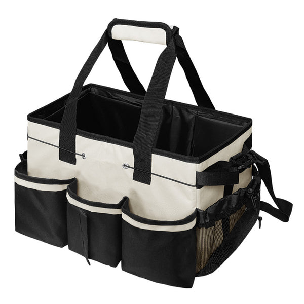 Multiuse Cleaning Caddy Wearable 9-Pocket Housekeeping Tote Bag with Adjustable Shoulder Strap White