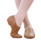 Leather Latin Dance Shoes Low Heel Women Stretch Fabric Non Slip Sole Brown
