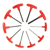 10 PCS CRV T Handle Hex Key Wrench Set with Metal Storage Stand Red