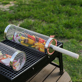 2 PCS Rolling Grill Basket 304 Stainless Steel Grill Basket with Removable Wooden Handle