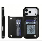Flip Leather Wallet Case Shockproof Cover for iPhone 17 Series Black