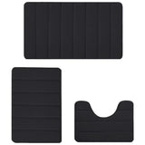 3 Pieces Set Water Absorption Bathroom Floor Mats Non-Slip Bath Mats Black