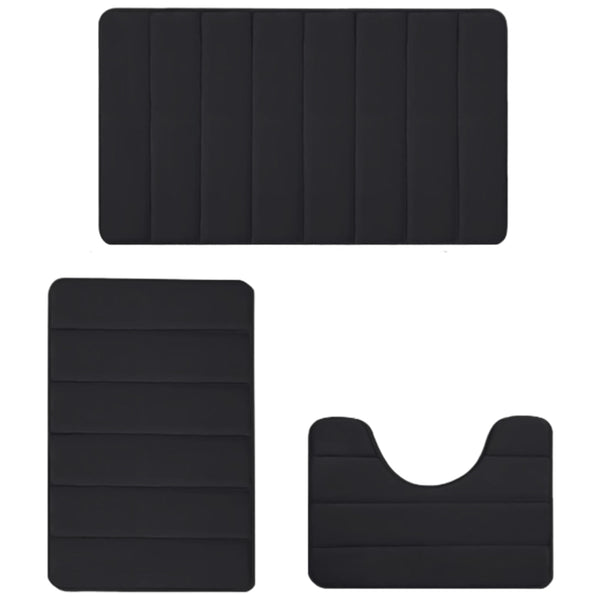 3 Pieces Set Water Absorption Bathroom Floor Mats Non-Slip Bath Mats Black