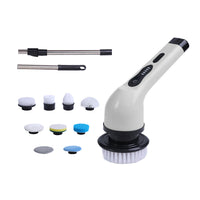 Electric Multifunctional Scrubber with 9 Replaceable Brush Heads and Adjustable Extension Handle White