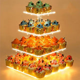 4-Tier Cupcake Acrylic Stand Dessert Display Rack with LED Light for Birthday Weddings Parties Events