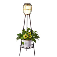 Metal Tripod Solar Floor Lamp with Plant Stands Outdoor Deck Garden Yard Pathway Light